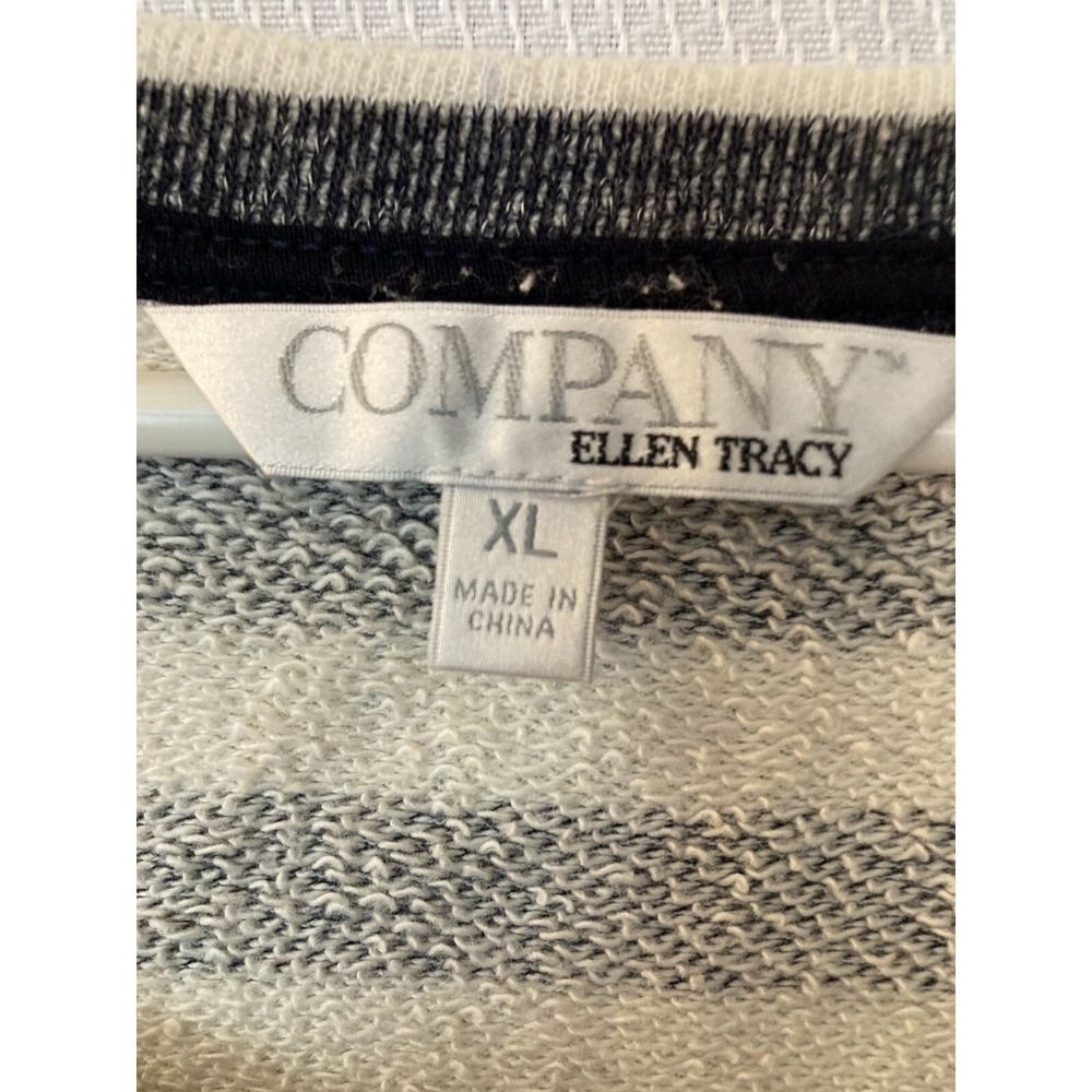 Company Ellen Tracy Sweatshirt Long Sleeve Gem Front Navy Stripe Size XL - Picture 2 of 5